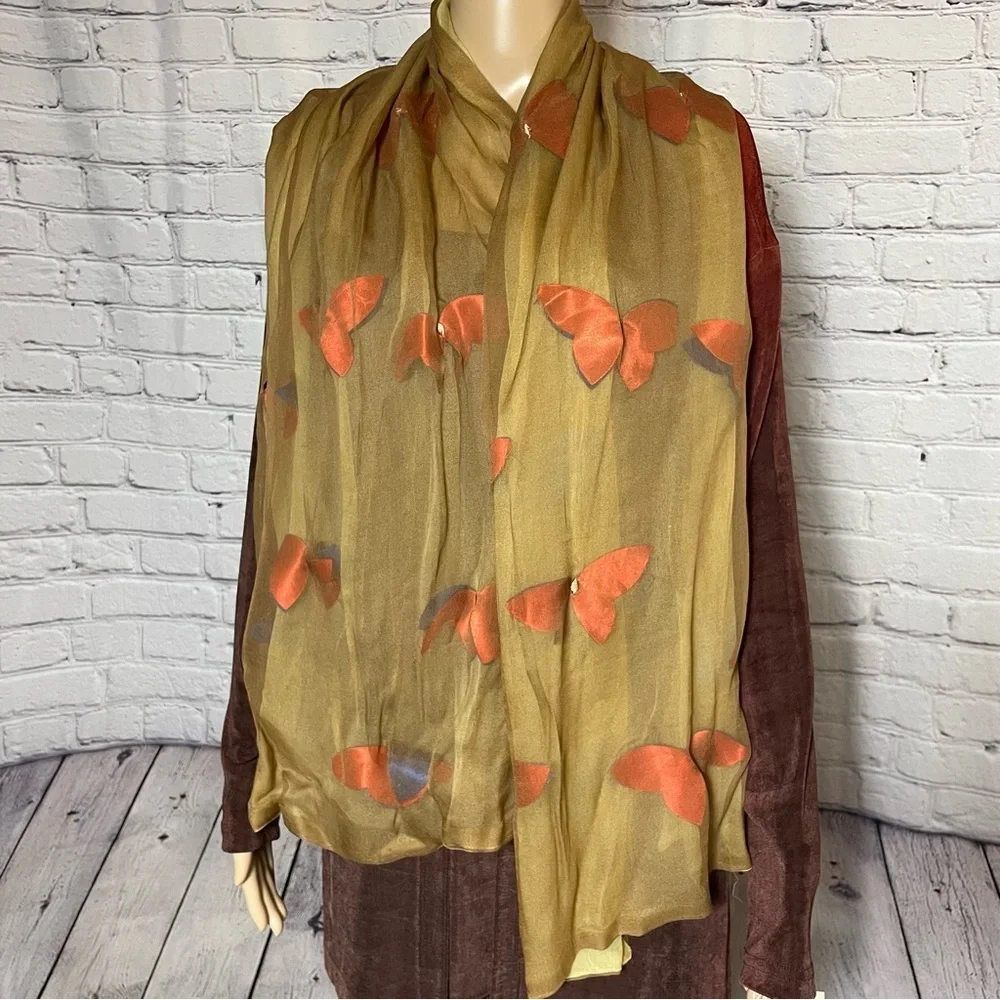 Silk Reversible Scarf With Butterflies Between Layers